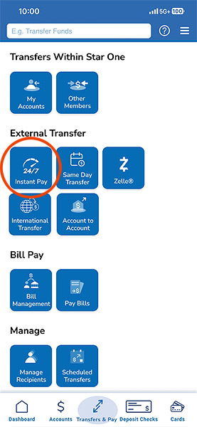 Instant Pay in Mobile Banking